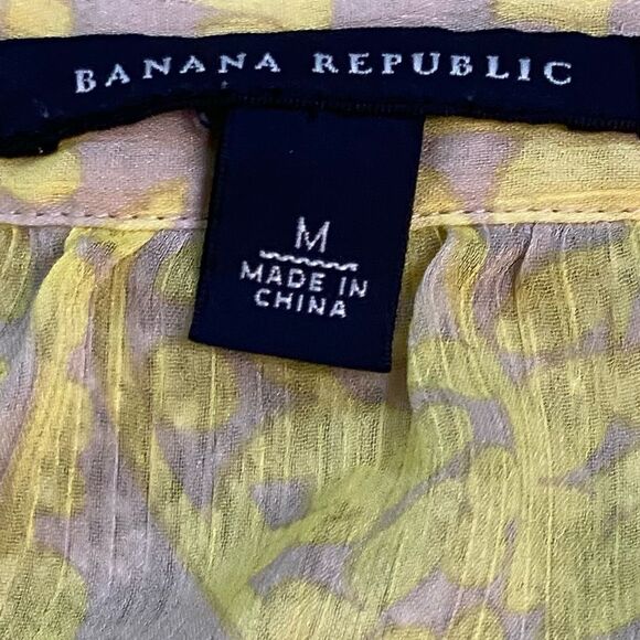 Banana Republic Tan and Yellow Floral Paisley Sheer V-Neck Blouse - Picture 6 of 8